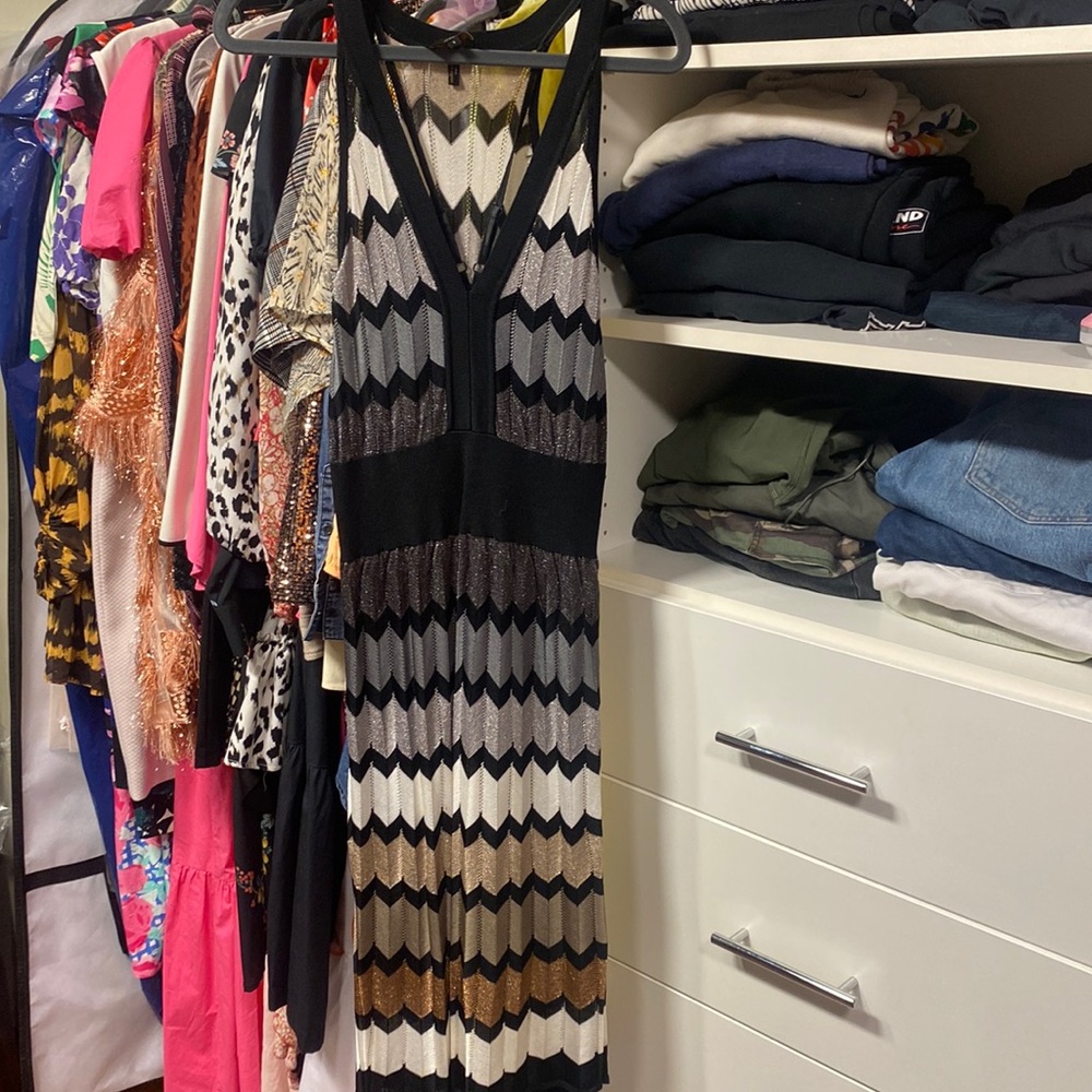 Laundry by Shelli Segal Metallic Chevron Knit Dress